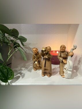 Vintage 1956 Napco Monk Musician Figurines Set of 3 Bass Saxophone Trumpet